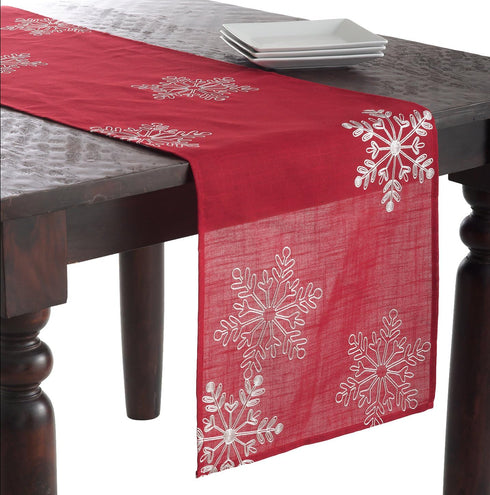 SARO LIFESTYLE 70196 1-Piece Snow Crystal Runner Oblong Tablecloth, 16 by 70-Inch, Red...