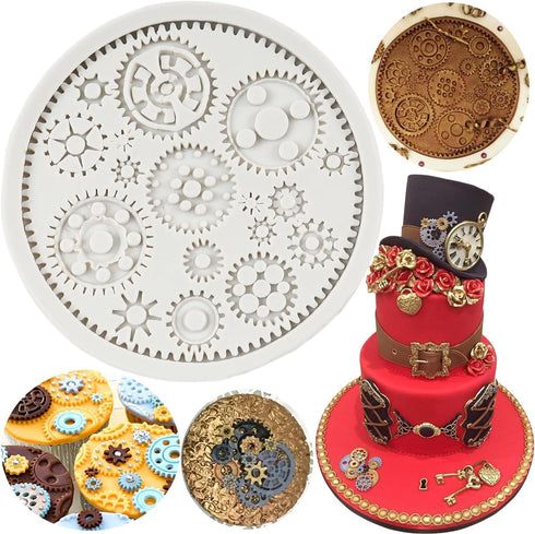 Steampunk Cogs Fondant Mold Gear Silicone Molds for Steampunk Cake Decoration Chocolate Candy Polymer Clay Gum Paste...