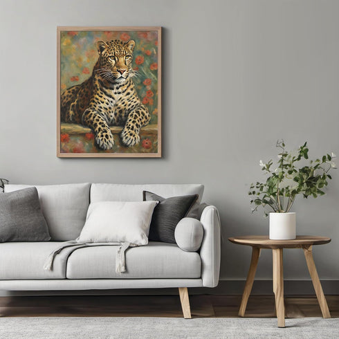 Posterizer 1 pcs- Leopard lying on the ground between flowers-Art for Animal Lovers-Floral Botanical Art- Gift for Men Women Teens-Decor for Bedro...