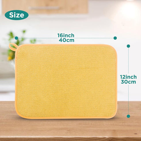 GeeRic Microfiber Dish Drying Mat, Super Absorbent Kitchen Dish Drying Pad, Reversible for Countertop, 12*16 inch Yellow...