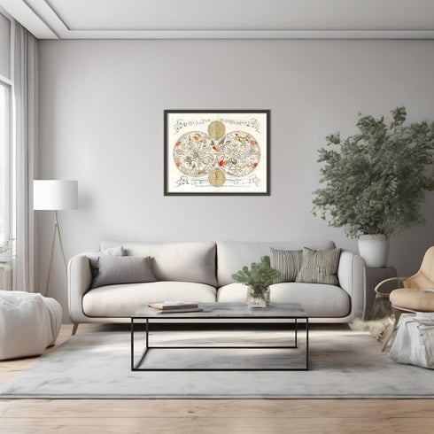 Posterizer 1 pcs-1675 double hemisphere celestial chart by Louis Vlasbloem-Astrology & Zodiac Art-décor for living room, bedroom- UNFRAMED Wall Ar...