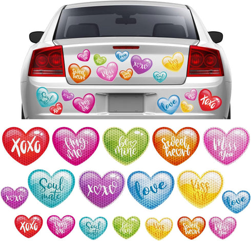 18Pcs Valentine's Day Reflective Car Magnets Cute Conversation Heart Fridge Magnetic Stickers Candy Heart Garage Magnet for Mailbox Metal Door Cab...
