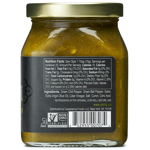 Mina Harissa Green Hot Sauce, 10 oz, Homestyle Moroccan Green Chili Garlic Sauce, Your New Salsa Verde for Spicing Up Any Dish, Harissa Sauce Perf...