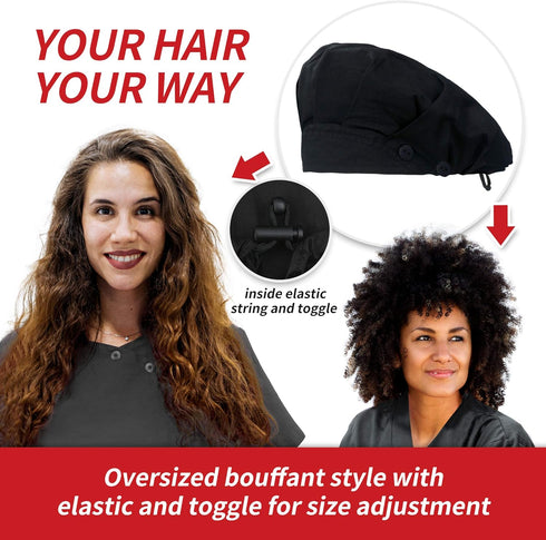 ABAMERICA Bouffant Caps with Button and Sweatband, Adjustable Scrub Caps for Women Men, One Size Multi Color...
