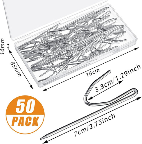 Jetec 50 Pieces Metal Drapery Pins Curtain Hooks Long 7 cm by 1. 8 cm Bulk Silver Stainless Steel Pleated Drapes Pin on Hooks with Clear Box for H...