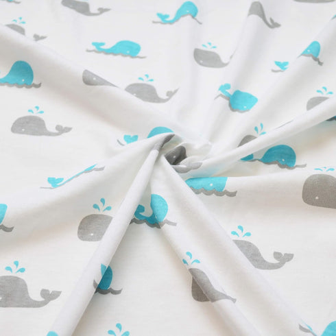 TL Care Printed 100% Cotton Knit Fitted Contoured Changing Table Pad Cover - Compatible with Mika Micky Bassinet, Aqua Whale, for Boys and Girls...