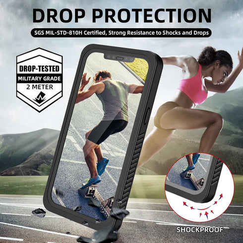 WIFORT for iPhone 12 Mini Waterproof Case with One Metal Ring Compatible with Magsafe Charger Accessories, Full Body Protective Cover Dustproof Sn...