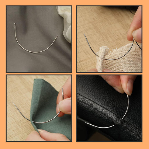 100 PCS Curved Needles, Curved Sewing Needles, Leather Needles, Weaving Needle for Carpet Leather Canvas Repairing, Blocking Knitting, Modelling a...