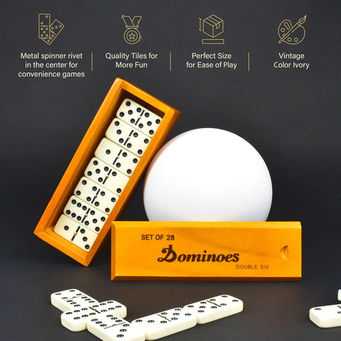 Queensell Dominos Set for Adults – Dominoes - Classic Board Games, Double 6 Dominoes Family Games for Kids and Adults - Double Six Standard Domino...