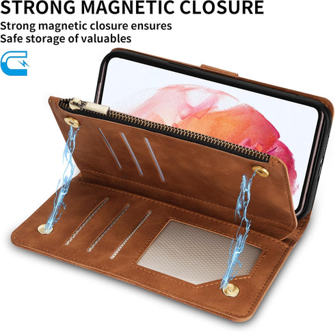 ZZXX for Samsung Galaxy S21 Wallet Case with Card Slot Premium Soft PU Leather Zipper Flip Folio Wallet with Wrist Strap Kickstand Protective for ...