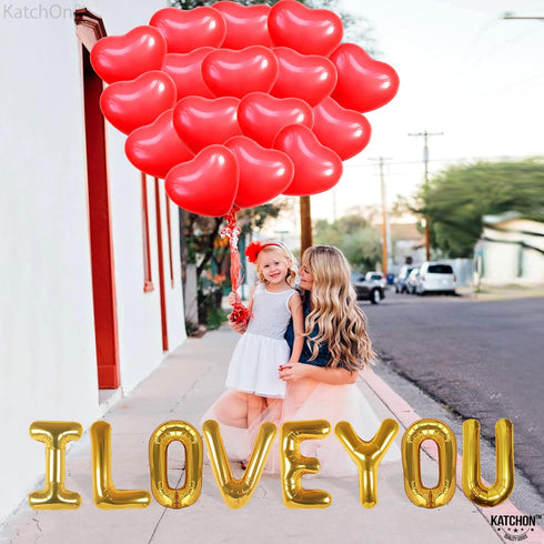 KatchOn, I Love You Balloons and Heart Balloon - 16 Inch, Pack 28 | Red Heart Balloons for Romantic Decorations Special Night | I Love You Decorat...