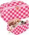 Bistup Makeup Bag Travel Cosmetic Bag Toiletry Make Up Bags Cute Women Large Capacity Big Medium Leather Checkered Plaid Hotpink Aesthetic Girl Te...