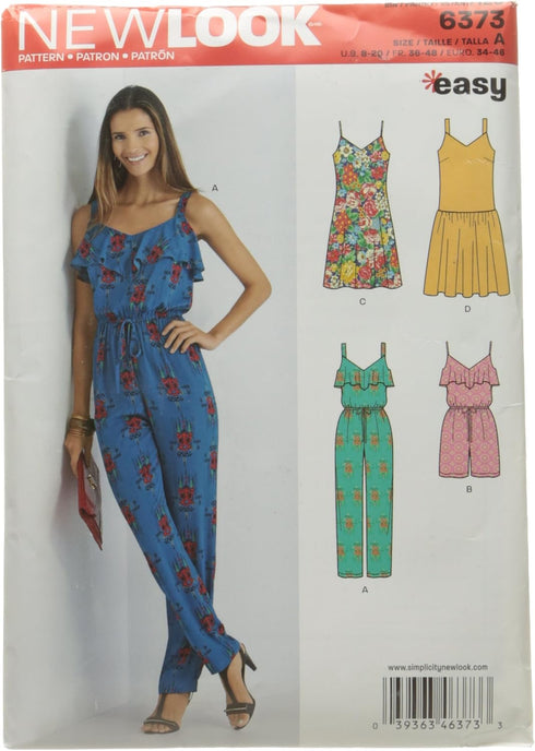 NEW LOOK 6373 Misses' Jumpsuit or Romper and Dresses Sewing Kit, Size A (8-10-12-14-16-18-20)...