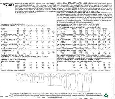 McCall's Patterns Misses' Button-Down Top, Tunic, Dresses and Belt Sewing Pattern, Y (XSM-SML-MED)...