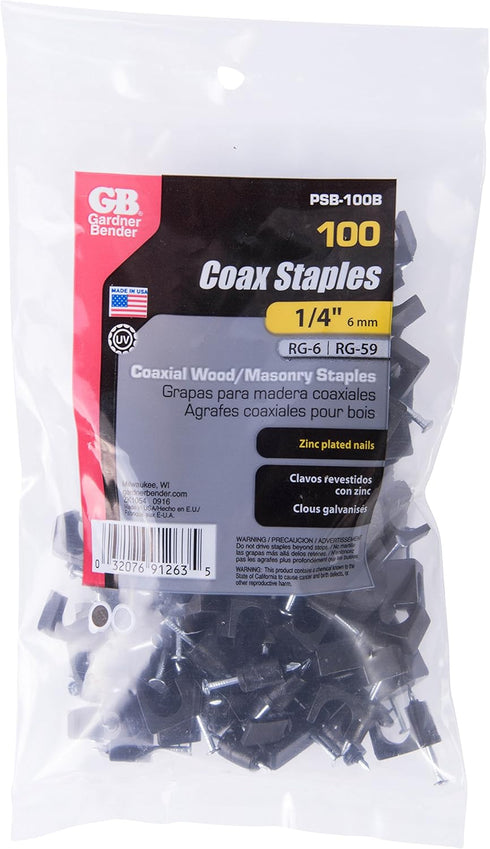 Gardner Bender PSB-100B Low-Voltage Cable Stapl, CAT6, Rg-59, Rg-6, 1/4", Black...