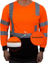 Class 3 Hi-Viz Long Sleeve Black Bottom Safety T-Shirts with Reflective Tapes (Or, S)...