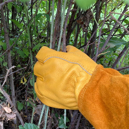 Heavy Duty Long Leather Garden Gloves Thorn and Cut Proof Garden Work Gloves (Medium, Yellow)...