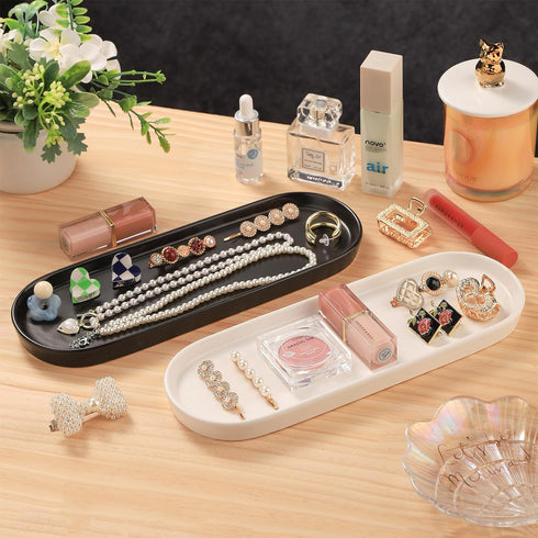 VanEnjoy White Vanity Tray for Bathroom Counter, Long Narrow Tray Ceramic Tray for Kitchen Counter for Soap Bottles...