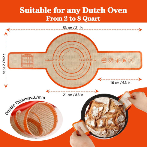 UBeesize Thickened Silicone Bread Sling, Reusable Sourdough Bread Baking Mat For Dutch Oven 2-8 Qrt, Non-Stick, Easy To Clean, With Extra Long Han...