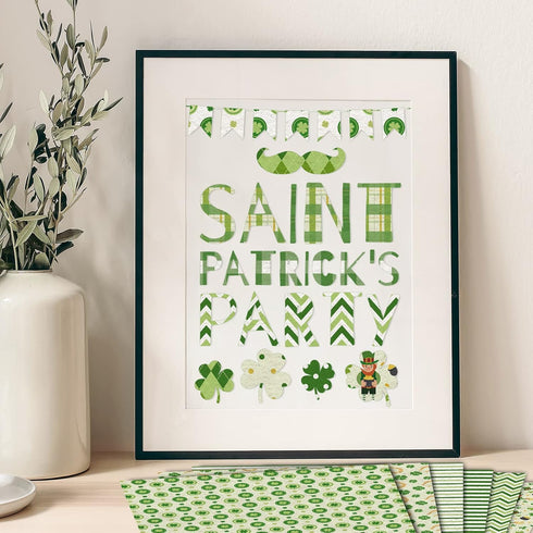 Whaline 12 Designs St. Patrick's Day Pattern Paper 24 Sheet Green Lucky Clover Stripe Plaid Dot Scrapbook Paper Double-Sided Decorative Craft Pape...