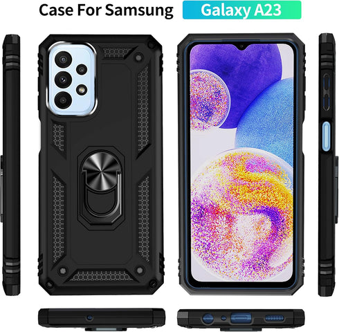 Military Grade Drop Impact for Samsung Galaxy A23 5G Case 360 Metal Rotating Ring Kickstand Holder Armor Heavy Duty Shockproof Case for Galaxy A23...