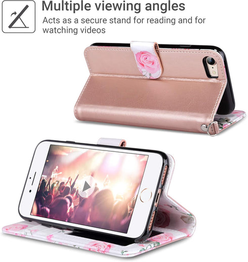 ULAK for iPhone SE 3(2022)/SE(2020)/8/7 Wallet Case with Card Holder, Premium Floral PU Leather Flip Case with Kickstand Card Slots,Wrist Strap, D...