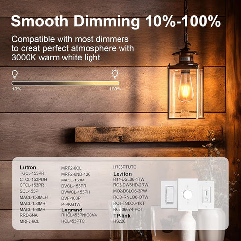 LED Dimmable Edison Light Bulbs 4W, 2700K Warm White (Amber Glass) ST58, E26 Base Pack of 6...