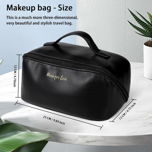 HLC Large Capacity Travel Cosmetic Bag Portable Makeup Bag, PU Leather Waterproof Women Travel Make up Bag Organizer with Handle and Divider Cosme...