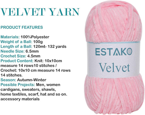 Estako Velvet Chenille Blanket amigurumi Yarn for Crocheting and Knitting Super Bulky 100 gr (132 yds) (1310 - Baby Pink)...