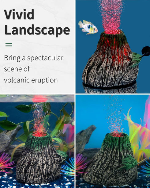 Uniclife Aquarium Volcano Ornament Kit Realistic Resin Volcanic Decoration with Air Stone Bubbler Red LED Light Decor for Fish Tank Landscape Addi...