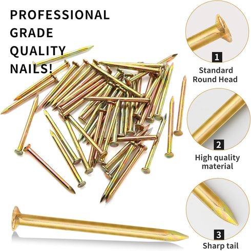 150pcs Gold Hardware Nails, 2.16 Inches Brass Plated Nails, Wall Nails for Hanging, Wood Nails, Roofing Nails, Long Nails, Wall Nails...