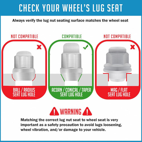 Wheel Accessories Parts 20 Pcs 1/2"-20 Thread OEM Factory Style Replacement Lug Nuts 1.45" Long Chrome 13/16" 21mm Hex Hex Fits 2006-14 Ford Musta...