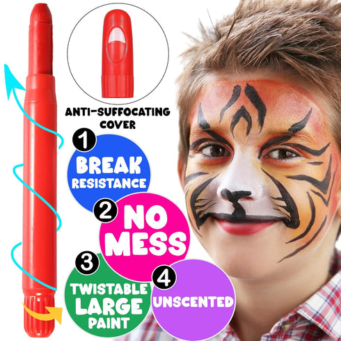 Jim&Gloria Water Based Face Paint Kit with Stencils, 12 Large Professional Face Painting Kit for Kids Party Facepaint Halloween Makeup Washable Bo...