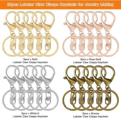 20pcs Lobster Claw Clasps Keychain for Jewelry Making,Metal Lobster Clasp Lobster Claw Clasps Hook with Flat Split Keychain Ring with Swivel Trigg...