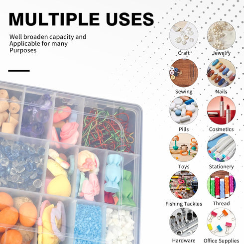 24 Grids Plastic Organizer Box With Dividers Clear Craft Storage Bead Organizer Box Earring Organizer Travel Pill Organizer Jewelry Organizer Stor...