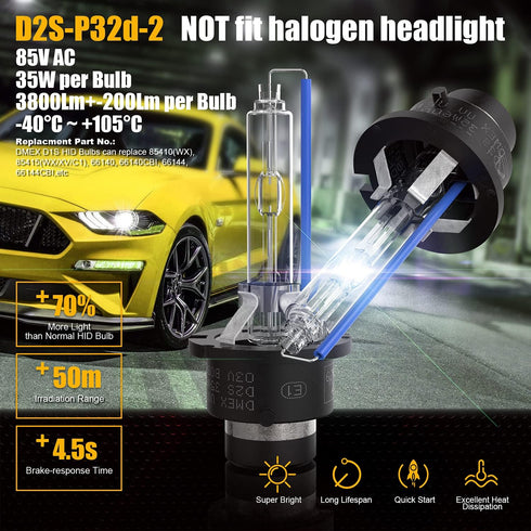 DMEX D2S - 35W - 6000K Cool White Xenon Headlight HID Bulbs 85122 66240 66040 66240CBI Replacement - Pack of 2(Not fit Halogen Headlight Assembly)...