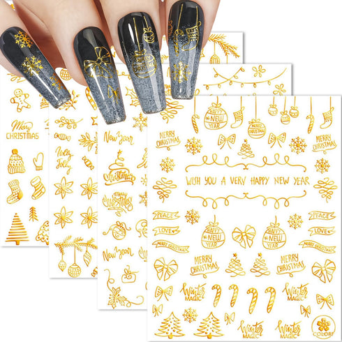 Christmas Nail Art Stickers 9 Sheets Christmas Nail Decals 3D Self-Adhesive Snowman Deer Bells Nail Sticker Red Snowflake Nail Art Design Decals D...