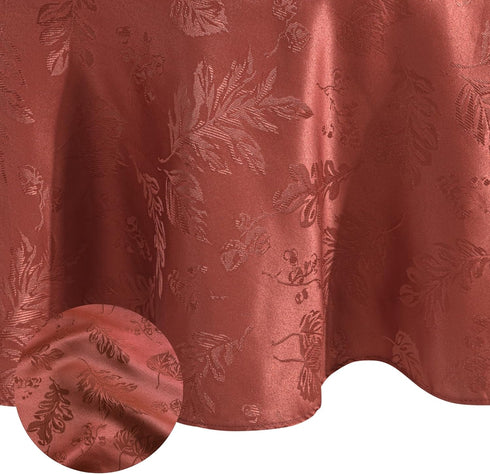 Elrene Home Fashions Elegant Woven Leaves Jacquard Damask Wrinkle Resistant Tablecloth, 70" x 70", Round, Spice Red...