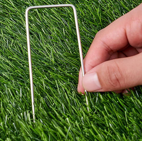 12 Pack Garden Stakes Landscape Staples, 5 inch U-Shaped Tent Stakes 11 Gauge Galvanized SOD Pins Lawn Stakes for Weed Barrier Fabric Securing, Fe...