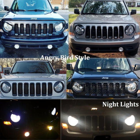 for Jeep Accessories Bezels Front Light Headlight Angry Bird Style Trim Cover ABS Compatible with Jeep Patriot 2011-2017 Model Mods Decor (Black)...