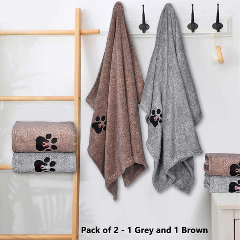 Dog Towels for Drying Dogs - Pack of 2 - Super Absorbent Soft Microfiber Pet Bath Grooming Towel for Dogs and Cats & Other Pets (M-36" * 28", Grey...