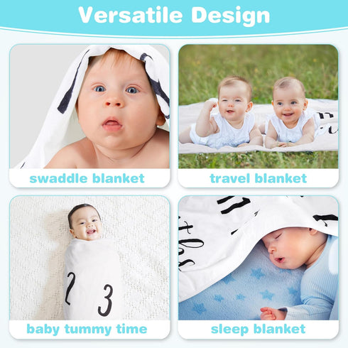 Baby Monthly Milestone Blanket, Premium 265GSM Soft Flannel Fleece Large Photography Background Blanket for Baby Boys and Girls, Photo Prop for Ne...