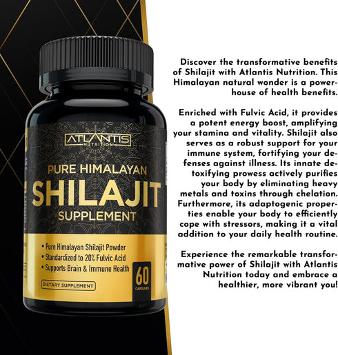 Shilajit Supplement - Pure Himalayan Authentic Shilaijt Resin Capsules Formulated with 20% Fulvic Acid - 10:1 Extract 10,000mg Extra Strength - Ma...