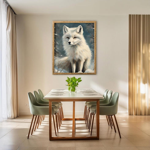 Posterizer 1 pcs-white arctic fox in snowy winter scene-oil painting style 12-Art for Animal Lovers-Landscape & Nature Art-Decor for Home & Office...