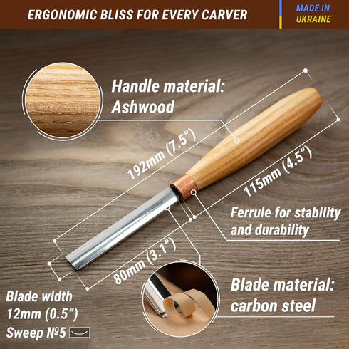 BeaverCraft Wood Carving Gouge K5/12 Woodworking Hand Chisel Compact Wood Carving Knife for Beginners and Profi...