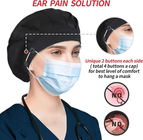 ABAMERICA Bouffant Caps with Button and Sweatband, Adjustable Scrub Caps for Women Men, One Size Multi Color...