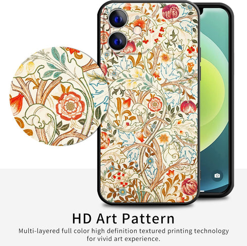 Berkin Arts Compatible with iPhone 12 Mini Case Silicone Cover with Screen Protector Pink Intricate Ornamental Flourishes(Acanthus by William Morr...