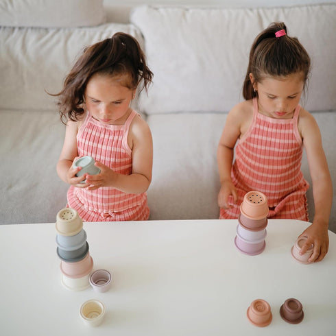 mushie Stacking Cups Toy 8pcs | Made in Denmark (Petal)...