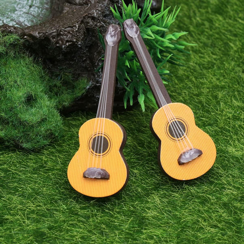 Healifty Base Guitar 4PCS Wooden Miniature Guitar Dollhouse Mini Musical Instrument Photo Props Doll House Model Home Decor...