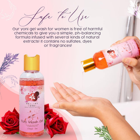 Yoni Feminine Care Gel Wash (5 oz) Hygiene Odor Cleanse, Menstrual Support, Restores PH Balance, Soothes Itching and Burning, Natural Blend with R...